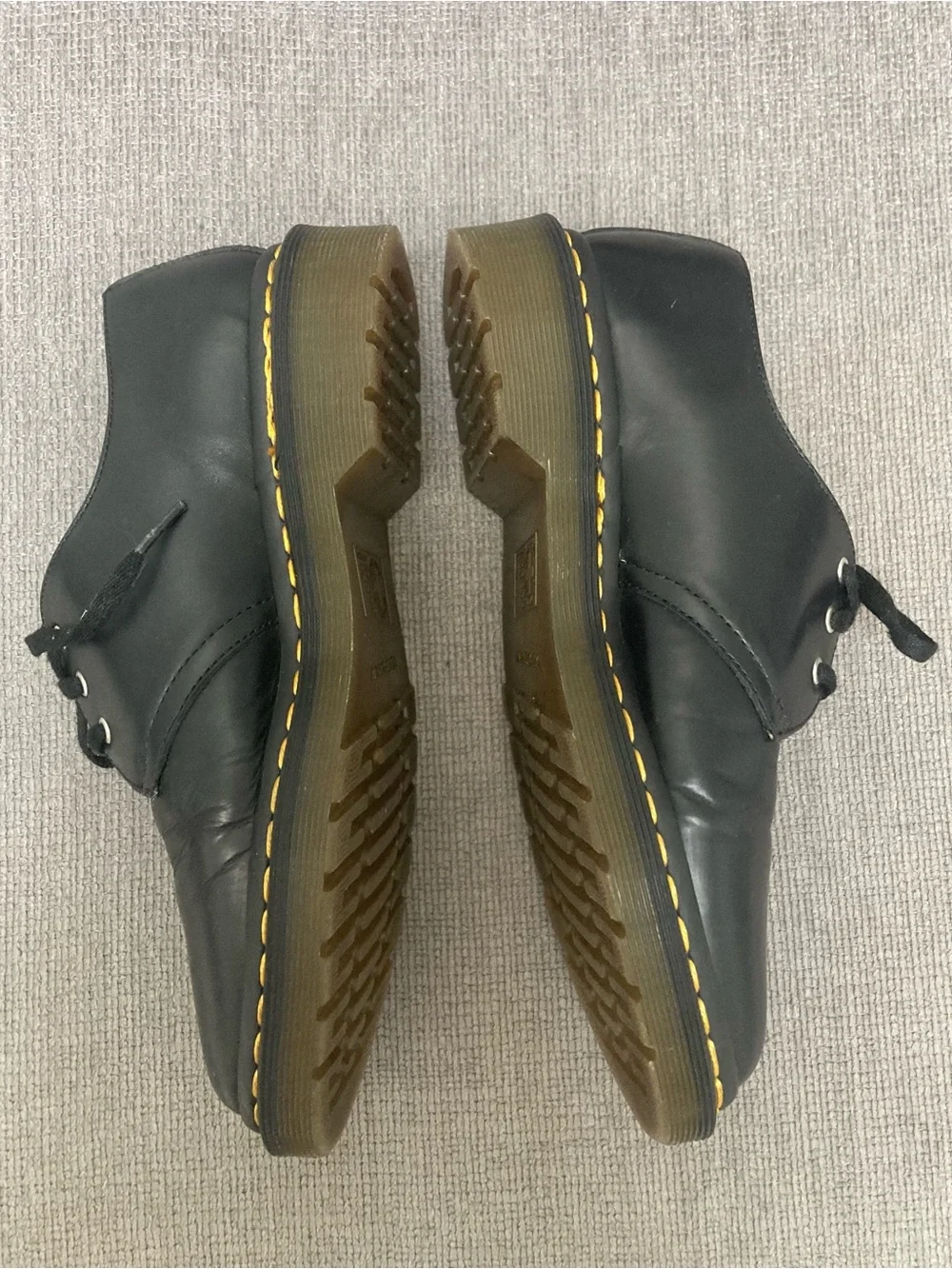 Dr. Martens Black Leather 3-Eye Derby with Yellow Stitching